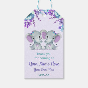 Twin Girl Elephants Tack Märkre Rustic Flowers Presentetikett