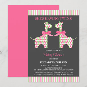 Twin Girl Giraffe Baby Shower Inbjudningar
