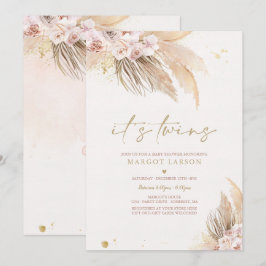 Twin Girl Pampas Grass Bohemian Desert Baby Shower Inbjudningar