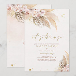 Twin Girl Pampas Grass Bohemian Desert Baby Shower Inbjudningar