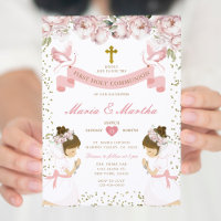 TWIN Girl Praying First Heliga Communion Rosa Blom