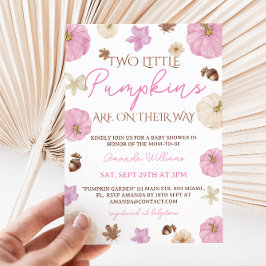 Twin Girl Pumpkins Rosa Blommigt Baby Shower Inbjudningar