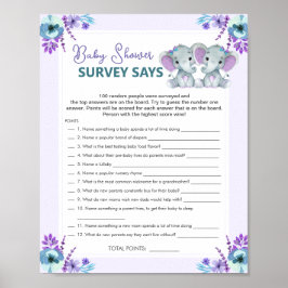 Twin Girl Survey säger Baby Shower Game Lila Teal Poster