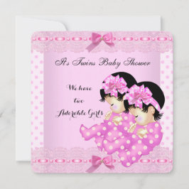 Twin Girls Baby Shower Rosa Polka dots Inbjudningar