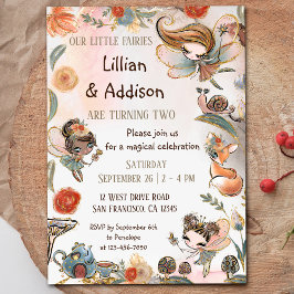 Twin Girls Birthday Forest Fairy Party Inbjudningar