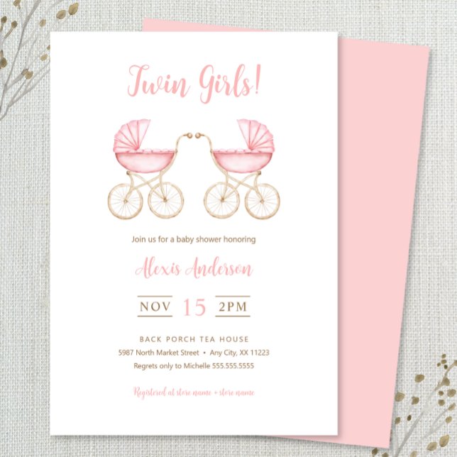 Twin Girls Carriages Baby Shower Invitation Inbjudningar (Skapare uppladdad)