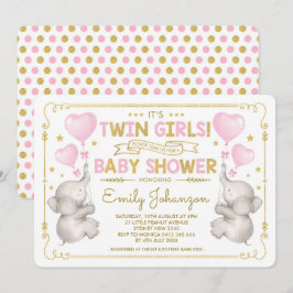 Twin Girls Elephant Baby Shower Rosa Guld Jungle Inbjudningar