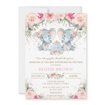 Twin Girls Elephant  Blommigt Tea Baby Shower