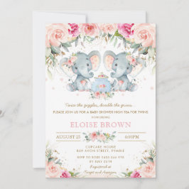 Twin Girls Elephant  Blommigt Tea Baby Shower Inbjudningar