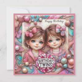 TWIN GIRLS födelsedagskort ~ Unga barn ~ Rosa ~