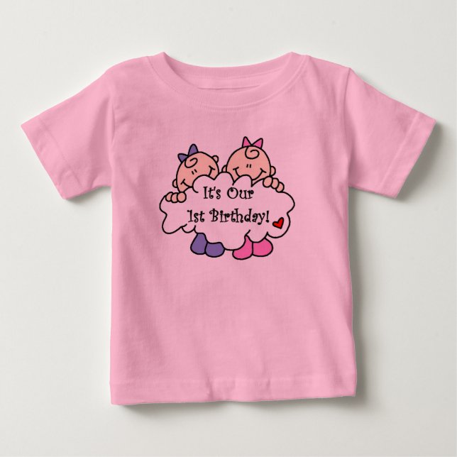 Twin Girls första födelsedag Tee Shirt (Framsida)