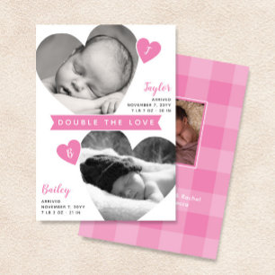 Twin Girls Heart Ramar Rosa Photo Collage Birth Meddelande