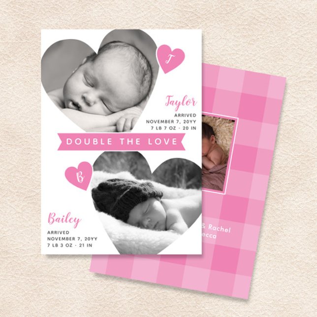 Twin Girls Heart Ramar Rosa Photo Collage Birth Meddelande (Skapare uppladdad)
