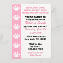 Twin Girls - inbjudningar till Hund Theter Baby Sh