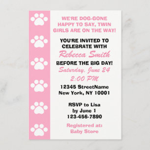 Twin Girls - inbjudningar till Hund Theter Baby Sh