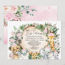 Twin Girls Jungle Safari Party Animals Baby Shower Inbjudningar