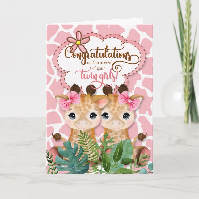 Twin Girls Nyfödd bebis Jungle Theme Grattiss Kort (Framsida)