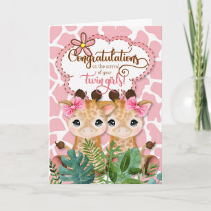 Twin Girls Nyfödd bebis Jungle Theme Grattiss Kort