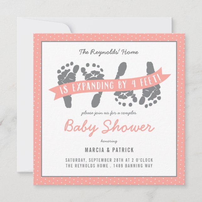 Twin Girls Par Shower Rosa Polka dots Inbjudningar (Framsida)