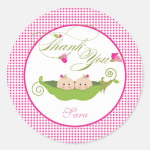Twin Girls Pea i en Pod Baby Shower Favor Sticker Runt Klistermärke