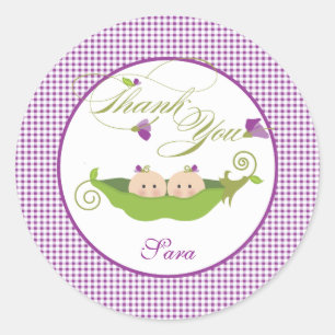 Twin Girls Pea i en Pod Baby Shower Favor Sticker Runt Klistermärke