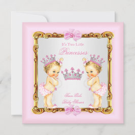 Twin Girls Princess Baby Shower Guld Rosa Blonde Inbjudningar