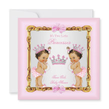 Twin Girls Princess Baby Shower Guld Rosa Brunette