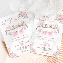 Twin Girls Rosa Barnkläder Girl Baby Shower Inbjudningar
