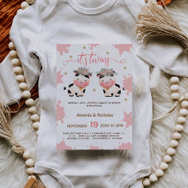 Twin Girls Rosa Boho Heliga Cow Baby Shower Inbjudningar
