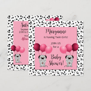 Twin Girls Rosa Dalmatian Baby Shower Inbjudningar