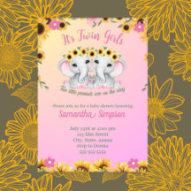 Twin Girls Rosa Elephant SunblommBaby Shower