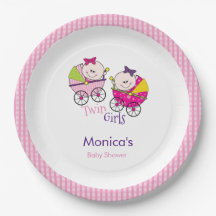 Twin Girls Rosa Gingham Baby Shower Papper Platt