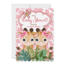 Twin Girls Rosa Giraffe Jungle Baby Shower