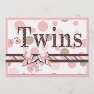 TWIN GIRLS Rosa Taupe Punts Baby Shower Inbjudningar