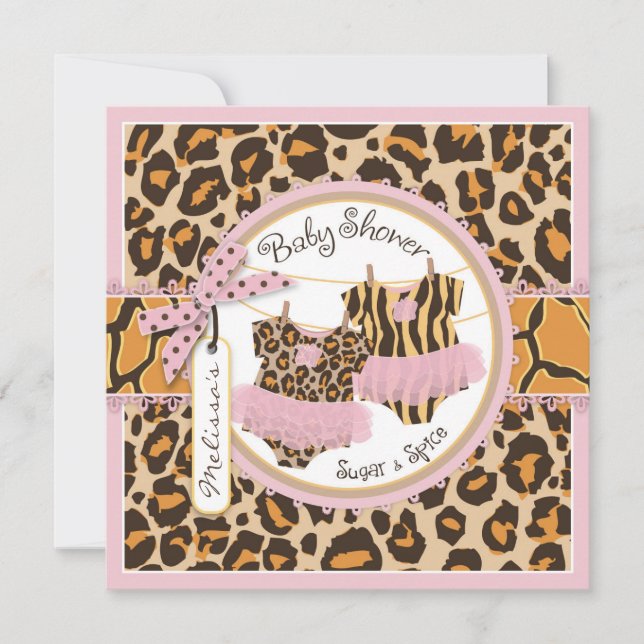 Twin Girls Rosa Tutus Cheetah Print Baby Shower Inbjudningar (Framsida)