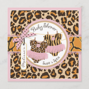 Twin Girls Rosa Tutus Cheetah Print Baby Shower Inbjudningar