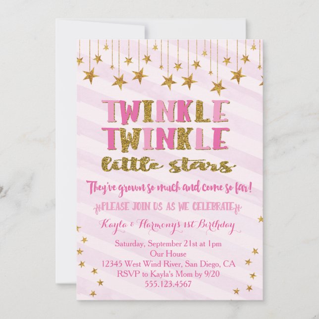 Twin Girls Twinkle Twinkle Little Star-inbjudan Inbjudningar (Framsida)