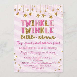 Twin Girls Twinkle Twinkle Little Star-inbjudan Inbjudningar