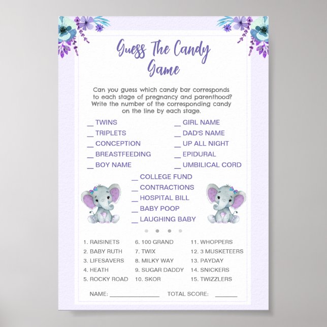 Twin Gissa Candy Baby Shower Game Elephants Poster (Framsidan)