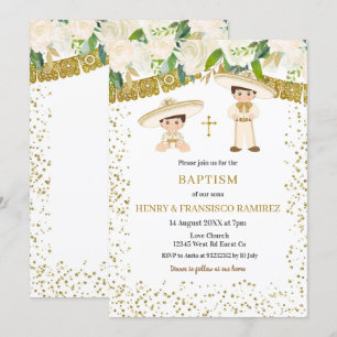 Twin Guld Charro Boy Baptism Fiesta Inbjudningar
