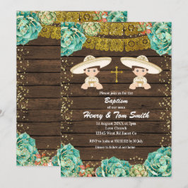 Twin Guld Glitter Fiesta Boy Baptism Christening Inbjudningar