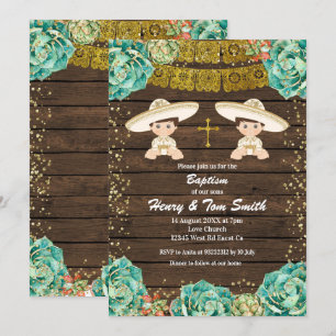 Twin Guld Glitter Fiesta Boy Baptism Christening Inbjudningar