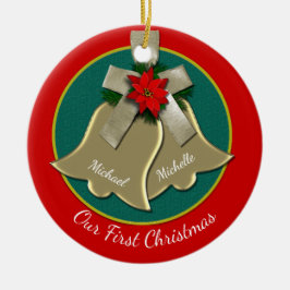 Twin Guld Klockor Peles första julprydnad Julgransprydnad Keramik