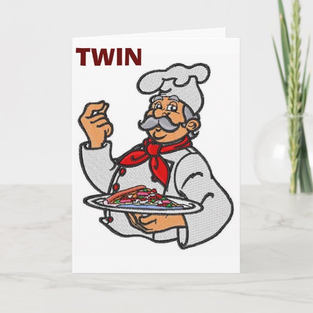 **TWIN** ITALIENSK CHEF TJÄNAR UPP "BIRTHDAY" ÖNSK KORT (Framsida)
