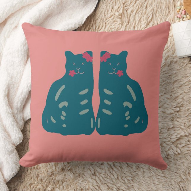 Twin Kittens Throw Pillow Kudde (Filt)