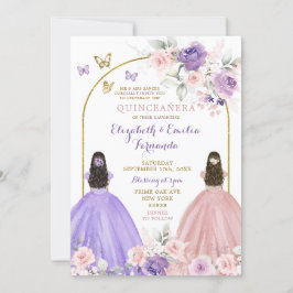 Twin Lilac och  Rosa Quinceañera Princesses Inbjudningar