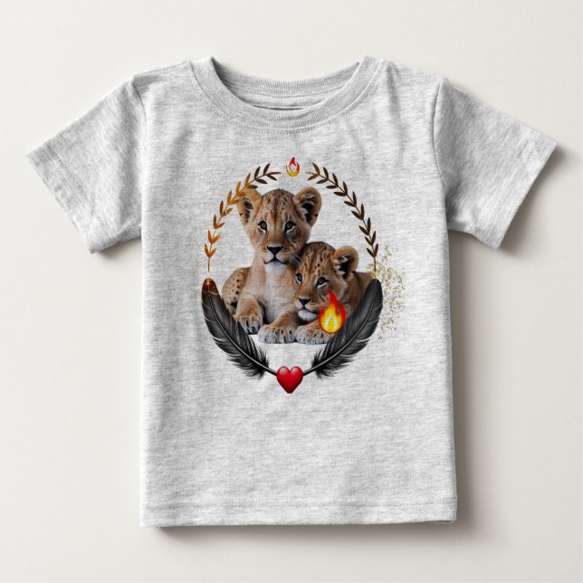 Twin Lion Cubs Baby Fine Jersey T-Shirt  (Framsida)