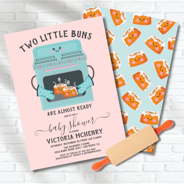 Twin Little Bun i Oven babydusch Inbjudningar (Skapare uppladdad)