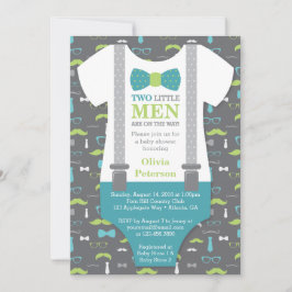Twin Little Man Baby Shower-inbjudan, Teal Grönt Inbjudningar