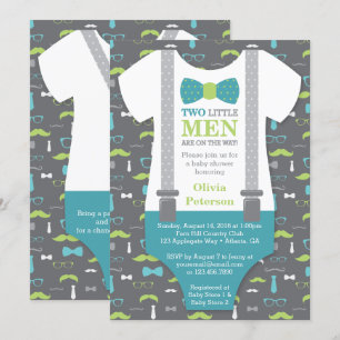 Twin Little Man Baby Shower-inbjudan, Teal Grönt Inbjudningar